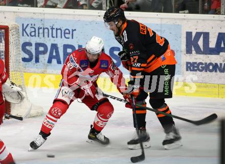 EBEL. Eishockey Bundesliga. KAC gegen	Moser Medical Graz99ers. Marcel Witting, (KAC), Michael Dennis Rasmussen  (Graz). Klagenfurt, am 4.10.2020.
Foto: Kuess
www.qspictures.net

---
pressefotos, pressefotografie, kuess, qs, qspictures, sport, bild, bilder, bilddatenbank