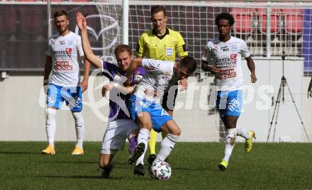 Fussball 2. Liga. SK Austria Klagenfurt gegen FAC Wien. Markus Rusek, (Klagenfurt), Mirnes Becirovic  (Wien). Klagenfurt, am 4.10.2020.
Foto: Kuess
www.qspictures.net
---
pressefotos, pressefotografie, kuess, qs, qspictures, sport, bild, bilder, bilddatenbank