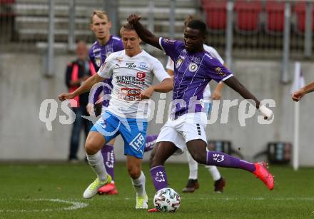 Fussball 2. Liga. SK Austria Klagenfurt gegen FAC Wien. Mc Moordy King Huether (Klagenfurt), Nico Pichler (Wien). Klagenfurt, am 4.10.2020.
Foto: Kuess
www.qspictures.net
---
pressefotos, pressefotografie, kuess, qs, qspictures, sport, bild, bilder, bilddatenbank