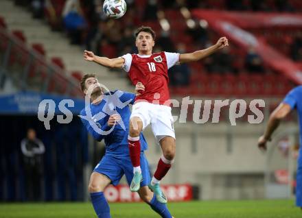 Fussball Laenderspiel. Oesterreich gegen Griechenland. Alessandro Schoepf,  (Oesterreich), Giorgios Kyriakopoulos (Griechenland). Klagenfurt Woerthersee Stadion, am 7.10.2020.
Foto: Kuess
www.qspictures.net
---
pressefotos, pressefotografie, kuess, qs, qspictures, sport, bild, bilder, bilddatenbank