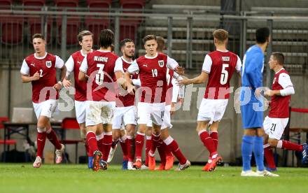Fussball Laenderspiel. Oesterreich gegen Griechenland. Torjubel Adrian Grbic, Christoph Baumgartner (Oesterreich). Klagenfurt Woerthersee Stadion, am 7.10.2020.
Foto: Kuess
www.qspictures.net
---
pressefotos, pressefotografie, kuess, qs, qspictures, sport, bild, bilder, bilddatenbank