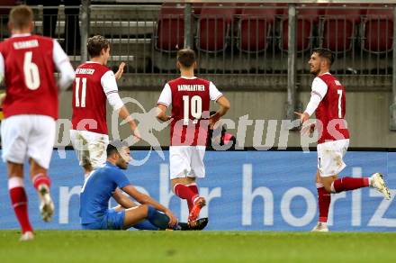Fussball Laenderspiel. Oesterreich gegen Griechenland. Torjubel Michael Gregoritsch, Christoph Baumgartner, Adrian Grbic (Oesterreich). Klagenfurt Woerthersee Stadion, am 7.10.2020.
Foto: Kuess
www.qspictures.net
---
pressefotos, pressefotografie, kuess, qs, qspictures, sport, bild, bilder, bilddatenbank