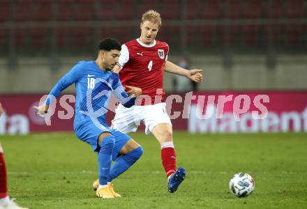 Fussball Laenderspiel. Oesterreich gegen Griechenland. Martin Hinteregger,  (Oesterreich),Dimitrios Limnios  (Griechenland). Klagenfurt Woerthersee Stadion, am 7.10.2020.
Foto: Kuess
www.qspictures.net
---
pressefotos, pressefotografie, kuess, qs, qspictures, sport, bild, bilder, bilddatenbank
