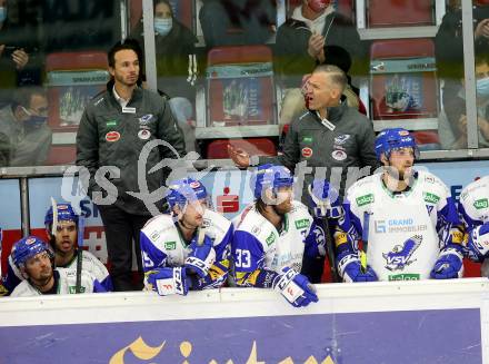 EBEL. Eishockey Bundesliga. KAC gegen	VSV. Marco Pewal, Trainer  Dan Ceman (VSV). Klagenfurt, am 9.10.2020.
Foto: Kuess
www.qspictures.net

---
pressefotos, pressefotografie, kuess, qs, qspictures, sport, bild, bilder, bilddatenbank