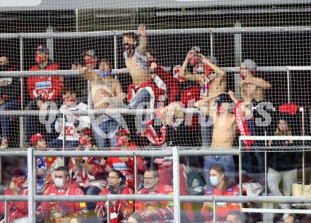 EBEL. Eishockey Bundesliga. KAC gegen	VSV.  Fans. Klagenfurt, am 9.10.2020.
Foto: Kuess
www.qspictures.net

---
pressefotos, pressefotografie, kuess, qs, qspictures, sport, bild, bilder, bilddatenbank