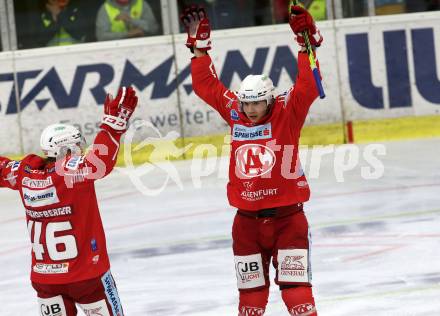 EBEL. Eishockey Bundesliga. KAC gegen	VSV.  Clemens Unterweger, Johannes Bischofberger (KAC). Klagenfurt, am 9.10.2020.
Foto: Kuess
www.qspictures.net

---
pressefotos, pressefotografie, kuess, qs, qspictures, sport, bild, bilder, bilddatenbank