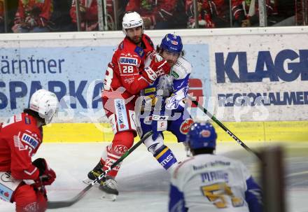 EBEL. Eishockey Bundesliga. KAC gegen	VSV.  Martin Schumnig, (KAC),  Collins Chris (VSV). Klagenfurt, am 9.10.2020.
Foto: Kuess
www.qspictures.net

---
pressefotos, pressefotografie, kuess, qs, qspictures, sport, bild, bilder, bilddatenbank