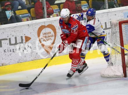 EBEL. Eisockey Bundesliga. KAC gegen	VSV.  Thomas Hundertpfund, (KAC),  Brunner Nico (VSV). Klagenfurt, am 9.10.2020.
Foto: Kuess
www.qspictures.net

---
pressefotos, pressefotografie, kuess, qs, qspictures, sport, bild, bilder, bilddatenbank