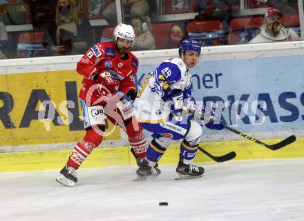 EBEL. Eishockey Bundesliga. KAC gegen	VSV. Thomas Koch, (KAC), Kammerer Maximilian (VSV). Klagenfurt, am 9.10.2020.
Foto: Kuess
www.qspictures.net

---
pressefotos, pressefotografie, kuess, qs, qspictures, sport, bild, bilder, bilddatenbank