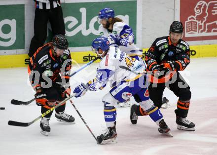 EBEL. Eishockey Bundesliga. VSV gegen Moser Medical Graz99ers.  Maximilian Kammerer,  (VSV), Charles Dodero, Samuel Hunter Fejes (Graz). Villach, am 11.10.2020.
Foto: Kuess
www.qspictures.net
---
pressefotos, pressefotografie, kuess, qs, qspictures, sport, bild, bilder, bilddatenbank