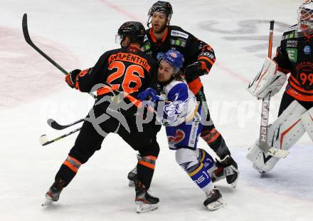 EBEL. Eishockey Bundesliga. VSV gegen Moser Medical Graz99ers.  Christof Wappis, (VSV), Dominik Grafenthin, Kevin Moderer  (Graz). Villach, am 11.10.2020.
Foto: Kuess
www.qspictures.net
---
pressefotos, pressefotografie, kuess, qs, qspictures, sport, bild, bilder, bilddatenbank