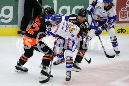 EBEL. Eishockey Bundesliga. VSV gegen Moser Medical Graz99ers.  Maximilian Kammerer,  (VSV), Charles Dodero, Samuel Hunter Fejes (Graz). Villach, am 11.10.2020.
Foto: Kuess
www.qspictures.net
---
pressefotos, pressefotografie, kuess, qs, qspictures, sport, bild, bilder, bilddatenbank