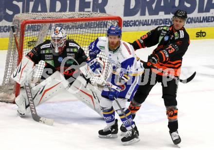 EBEL. Eishockey Bundesliga. VSV gegen Moser Medical Graz99ers. Jamie Fraser,  (VSV), Olivier Rodrigue, Mario Altmann  (Graz). Villach, am 11.10.2020.
Foto: Kuess
www.qspictures.net
---
pressefotos, pressefotografie, kuess, qs, qspictures, sport, bild, bilder, bilddatenbank