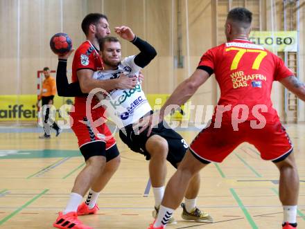 Handball. HLA. SC Kelag Ferlach gegen UHK Krems.  Matic Kotar, (Ferlach),  Aleksandar Glendza, Gasper Hrastnik  (Krems). Ferlach, am 9.10.2020.
Foto: Kuess
---
pressefotos, pressefotografie, kuess, qs, qspictures, sport, bild, bilder, bilddatenbank