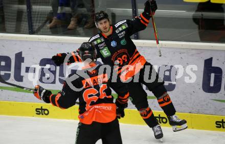 EBEL. Eishockey Bundesliga. VSV gegen Moser Medical Graz99ers. Torjubel Samuel Hunter Fejes, Adis Alagic  (Graz). Villach, am 11.10.2020.
Foto: Kuess
www.qspictures.net
---
pressefotos, pressefotografie, kuess, qs, qspictures, sport, bild, bilder, bilddatenbank