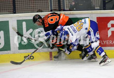 EBEL. Eishockey Bundesliga. VSV gegen Moser Medical Graz99ers.  Philipp Kreuzer,  (VSV), Oliver Setzinger (Graz). Villach, am 11.10.2020.
Foto: Kuess
www.qspictures.net
---
pressefotos, pressefotografie, kuess, qs, qspictures, sport, bild, bilder, bilddatenbank