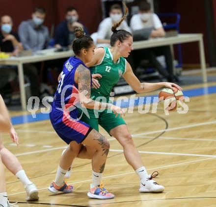 Basketball Damen Superliga 2020/2021. Grunddurchgang 2. Runde.  KOS Celovec Damen gegen UBSC-DBBC Graz. Patricia Struhar (KOS Celovec),  Ramona Salinas (Graz). Klagenfurt, am 11.10.2020.
Foto: Kuess
www.qspictures.net

---
pressefotos, pressefotografie, kuess, qs, qspictures, sport, bild, bilder, bilddatenbank