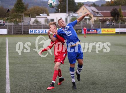 Fussball. 2. Klasse A. Spittal/Drau 1b gegen Ainet.  Mike Ernst Oberschmied(Spittal),  Sandro Patrick Putzhuber (Ainet). Spittal, 10.10.2020.
Foto: Kuess
---
pressefotos, pressefotografie, kuess, qs, qspictures, sport, bild, bilder, bilddatenbank