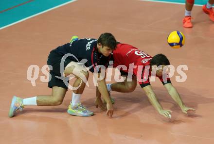Volleyball Bundesliga. Woerthersee Loewen gegen UVC Ried. STOCKHAMMER Ben, FRUEHBAUER Simon (Woerthersee Loewen).  Klagenfurt, am 7.11.2020.
Foto: Kuess
---
pressefotos, pressefotografie, kuess, qs, qspictures, sport, bild, bilder, bilddatenbank