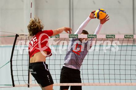 Volleyball Bundesliga. Woerthersee Loewen gegen UVC Ried. FRIEDL Felix (Woerthersee Loewen), RUTECKI Tomasz  (UVC Ried).  Klagenfurt, am 7.11.2020.
Foto: Kuess
---
pressefotos, pressefotografie, kuess, qs, qspictures, sport, bild, bilder, bilddatenbank