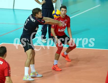 Volleyball Bundesliga. Woerthersee Loewen gegen UVC Ried. STOCKHAMMER Ben, BALDAUF Simon (Woerthersee Loewen).  Klagenfurt, am 7.11.2020.
Foto: Kuess
---
pressefotos, pressefotografie, kuess, qs, qspictures, sport, bild, bilder, bilddatenbank