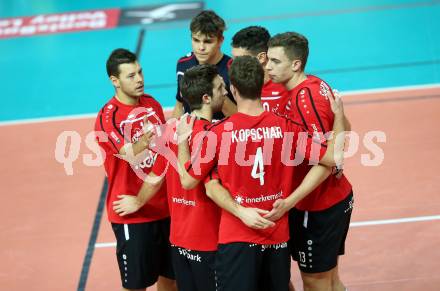 Volleyball Bundesliga. Woerthersee Loewen gegen UVC Ried. Jubel (Woerthersee Loewen).  Klagenfurt, am 7.11.2020.
Foto: Kuess
---
pressefotos, pressefotografie, kuess, qs, qspictures, sport, bild, bilder, bilddatenbank