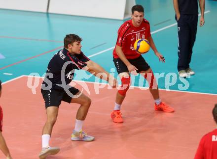 Volleyball Bundesliga. Woerthersee Loewen gegen UVC Ried.STOCKHAMMER Ben, BALDAUF Simon  (Woerthersee Loewen).  Klagenfurt, am 7.11.2020.
Foto: Kuess
---
pressefotos, pressefotografie, kuess, qs, qspictures, sport, bild, bilder, bilddatenbank