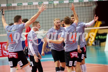 Volleyball Bundesliga. Woerthersee Loewen gegen UVC Ried. Jubel  (UVC Ried).  Klagenfurt, am 7.11.2020.
Foto: Kuess
---
pressefotos, pressefotografie, kuess, qs, qspictures, sport, bild, bilder, bilddatenbank