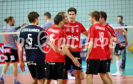 Volleyball Bundesliga. Woerthersee Loewen gegen UVC Ried. Jubel (Woerthersee Loewen).  Klagenfurt, am 7.11.2020.
Foto: Kuess
---
pressefotos, pressefotografie, kuess, qs, qspictures, sport, bild, bilder, bilddatenbank