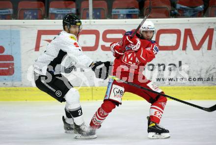 EBEL. Eishockey Bundesliga. KAC gegen	Dornbirn Bulldogs. Rok Ticar,  (KAC), Olivier Magnan (Dornbirn). Klagenfurt, am 9.11.2020.
Foto: Kuess
www.qspictures.net

---
pressefotos, pressefotografie, kuess, qs, qspictures, sport, bild, bilder, bilddatenbank