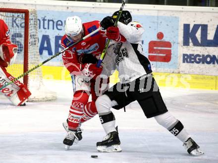 EBEL. Eishockey Bundesliga. KAC gegen	Dornbirn Bulldogs. Clemens Unterweger, (KAC), William Charles Rapuzzi  (Dornbirn). Klagenfurt, am 9.11.2020.
Foto: Kuess
www.qspictures.net

---
pressefotos, pressefotografie, kuess, qs, qspictures, sport, bild, bilder, bilddatenbank