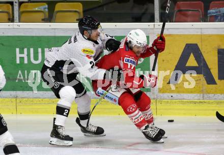EBEL. Eishockey Bundesliga. KAC gegen	Dornbirn Bulldogs. Manuel Ganahl,  (KAC), Olivier Magnan (Dornbirn). Klagenfurt, am 9.11.2020.
Foto: Kuess
www.qspictures.net

---
pressefotos, pressefotografie, kuess, qs, qspictures, sport, bild, bilder, bilddatenbank