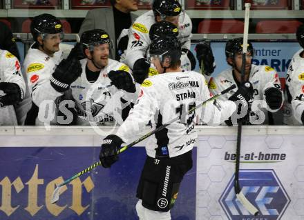 EBEL. Eishockey Bundesliga. KAC gegen	Dornbirn Bulldogs.  Torjubel Anton Leif Johan Straka  (Dornbirn). Klagenfurt, am 9.11.2020.
Foto: Kuess
www.qspictures.net

---
pressefotos, pressefotografie, kuess, qs, qspictures, sport, bild, bilder, bilddatenbank