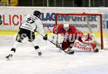 EBEL. Eishockey Bundesliga. KAC gegen	Dornbirn Bulldogs. David Madlener,  (KAC), Henrik Johan Nilsson (Dornbirn). Klagenfurt, am 9.11.2020.
Foto: Kuess
www.qspictures.net

---
pressefotos, pressefotografie, kuess, qs, qspictures, sport, bild, bilder, bilddatenbank