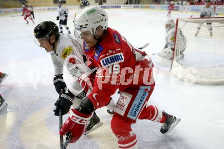EBEL. Eishockey Bundesliga. KAC gegen	Dornbirn Bulldogs. Stefan Geier,  (KAC), Jesper Kokkila (Dornbirn). Klagenfurt, am 9.11.2020.
Foto: Kuess
www.qspictures.net

---
pressefotos, pressefotografie, kuess, qs, qspictures, sport, bild, bilder, bilddatenbank