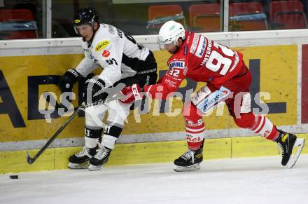 EBEL. Eishockey Bundesliga. KAC gegen	Dornbirn Bulldogs. Clemens Unterweger,  (KAC), Nikita Jevpalovs (Dornbirn). Klagenfurt, am 9.11.2020.
Foto: Kuess
www.qspictures.net

---
pressefotos, pressefotografie, kuess, qs, qspictures, sport, bild, bilder, bilddatenbank