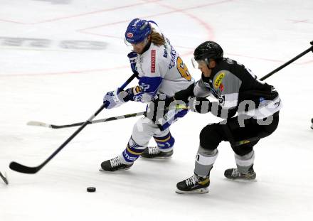 EBEL. Eishockey Bundesliga. VSV gegen Dornbirn Bulldogs. Patrick Bjorkstrand,   (VSV), Daniel Woger (Dornbirn). Villach, am 10.11.2020.
Foto: Kuess
www.qspictures.net
---
pressefotos, pressefotografie, kuess, qs, qspictures, sport, bild, bilder, bilddatenbank