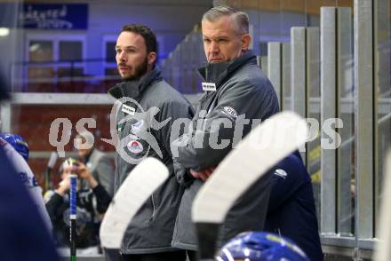 EBEL. Eishockey Bundesliga. VSV gegen Dornbirn Bulldogs. Trainer Dan Ceman, Co-Trainer Marco Pewal  (VSV). Villach, am 10.11.2020.
Foto: Kuess
www.qspictures.net
---
pressefotos, pressefotografie, kuess, qs, qspictures, sport, bild, bilder, bilddatenbank