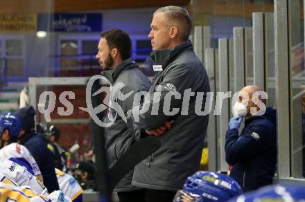 EBEL. Eishockey Bundesliga. VSV gegen Dornbirn Bulldogs. Trainer Dan Ceman, Co-Trainer Marco Pewal  (VSV). Villach, am 10.11.2020.
Foto: Kuess
www.qspictures.net
---
pressefotos, pressefotografie, kuess, qs, qspictures, sport, bild, bilder, bilddatenbank