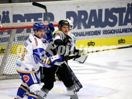 EBEL. Eishockey Bundesliga. VSV gegen Dornbirn Bulldogs. Felix Maxa,  (VSV), Sam Antonitsch  (Dornbirn). Villach, am 10.11.2020.
Foto: Kuess
www.qspictures.net
---
pressefotos, pressefotografie, kuess, qs, qspictures, sport, bild, bilder, bilddatenbank