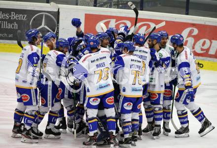 EBEL. Eishockey Bundesliga. VSV gegen Dornbirn Bulldogs. Jubel  (VSV). Villach, am 10.11.2020.
Foto: Kuess
www.qspictures.net
---
pressefotos, pressefotografie, kuess, qs, qspictures, sport, bild, bilder, bilddatenbank