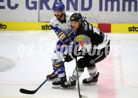 EBEL. Eishockey Bundesliga. VSV gegen Dornbirn Bulldogs. Philipp Kreuzer,   (VSV), Jannik Froewis (Dornbirn). Villach, am 10.11.2020.
Foto: Kuess
www.qspictures.net
---
pressefotos, pressefotografie, kuess, qs, qspictures, sport, bild, bilder, bilddatenbank