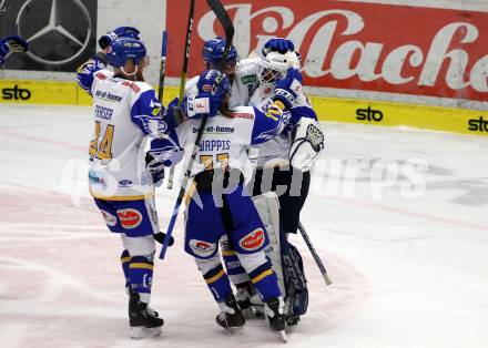 EBEL. Eishockey Bundesliga. VSV gegen Dornbirn Bulldogs.  Jubel (VSV). Villach, am 10.11.2020.
Foto: Kuess
www.qspictures.net
---
pressefotos, pressefotografie, kuess, qs, qspictures, sport, bild, bilder, bilddatenbank