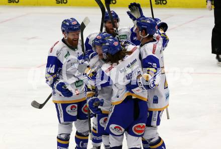 EBEL. Eishockey Bundesliga. VSV gegen Dornbirn Bulldogs.  Torjubel Kevin Schmidt, Benedikt Wohlfahrt, Jamie Fraser, Christof Wappis, Felix Maxa (VSV). Villach, am 10.11.2020.
Foto: Kuess
www.qspictures.net
---
pressefotos, pressefotografie, kuess, qs, qspictures, sport, bild, bilder, bilddatenbank