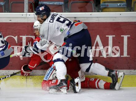 EBEL. Eishockey Bundesliga. KAC gegen	Hydro Fehervar AV 19. Daniel Obersteiner, (KAC), Timothy Campbell  (Alba Volan). Klagenfurt, am 12.11.2020.
Foto: Kuess
www.qspictures.net

---
pressefotos, pressefotografie, kuess, qs, qspictures, sport, bild, bilder, bilddatenbank