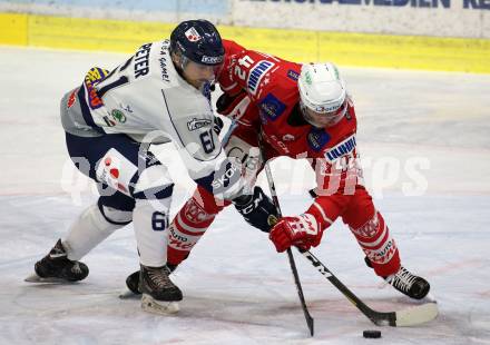EBEL. Eishockey Bundesliga. KAC gegen	Hydro Fehervar AV 19.  Rok Ticar,  (KAC), Andor Peter (Alba Volan). Klagenfurt, am 12.11.2020.
Foto: Kuess
www.qspictures.net

---
pressefotos, pressefotografie, kuess, qs, qspictures, sport, bild, bilder, bilddatenbank