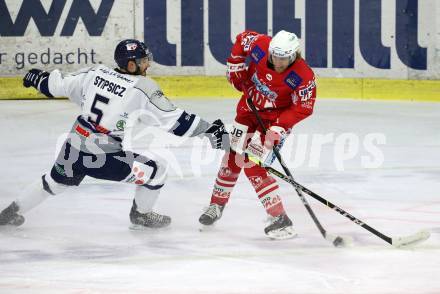 EBEL. Eishockey Bundesliga. KAC gegen	Hydro Fehervar AV 19.  Johannes Bischofberger, (KAC),  Bence Stipsicz  (Alba Volan). Klagenfurt, am 12.11.2020.
Foto: Kuess
www.qspictures.net

---
pressefotos, pressefotografie, kuess, qs, qspictures, sport, bild, bilder, bilddatenbank