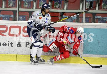 EBEL. Eishockey Bundesliga. KAC gegen	Hydro Fehervar AV 19. Michael Kernberger,  (KAC), Michael Caruso (Alba Volan). Klagenfurt, am 12.11.2020.
Foto: Kuess
www.qspictures.net

---
pressefotos, pressefotografie, kuess, qs, qspictures, sport, bild, bilder, bilddatenbank