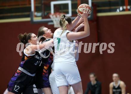 Basketball Damen Superliga 2020/2021. Grunddurchgang 5. Runde.  KOS Celovec Damen gegen Vienna United PSV Capricorns. Nikolina Sofric,  (KOS Celovec), Sophia Keller, Emma Chechova (Vienna). Klagenfurt, am 14.11.2020.
Foto: Kuess
www.qspictures.net

---
pressefotos, pressefotografie, kuess, qs, qspictures, sport, bild, bilder, bilddatenbank