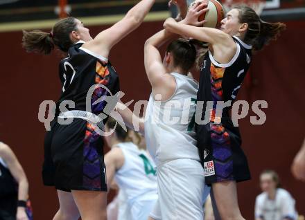 Basketball Damen Superliga 2020/2021. Grunddurchgang 5. Runde.  KOS Celovec Damen gegen Vienna United PSV Capricorns. Nikolina Sofric, (KOS Celovec), Sophia Keller, Emma Chechova (Vienna). Klagenfurt, am 14.11.2020.
Foto: Kuess
www.qspictures.net

---
pressefotos, pressefotografie, kuess, qs, qspictures, sport, bild, bilder, bilddatenbank